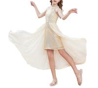 GRACE KARIN Bambina Vestito da Festa con Paillettes Abito Lungo Halter Senza Maniche con Sovrapposizione in Chiffon Oro 10-12 Anni