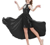GRACE KARIN Bambina Vestito da Festa con Paillettes Abito Lungo Halter Senza Maniche con Sovrapposizione in Chiffon Nero 6-7 Anni