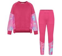 GRACE KARIN Bambini Set Due Pezzi Contrasto Colore Manica Lunga Spalla Scesa Top e Pantaloni Skinny Rosa Rossa 12-14 anni