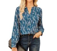 GRACE KARIN Blusa Classica da Donna con Maniche a Lanterna e Scollo a V per L'Ufficio Blu-Verde XXL