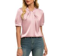 GRACE KARIN Camicetta da Donna in Raso Manica Corta Estate Elegante Top in Seta Camicia Elegante Casual per Ufficio Lavoro per Signore IT, rosa chiaro, S