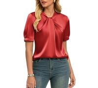 GRACE KARIN Camicetta da Donna in Raso Manica Corta Estate Elegante Top in Seta Elegante Camicia Casual per Ufficio Lavoro per Signore IT, Borgogna, M