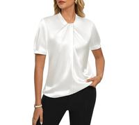 GRACE KARIN Camicetta da Donna in Raso Manica Corta Estate Elegante Top in Seta Elegante Camicia Casual per Ufficio Lavoro per Signore IT, bianco, XXL