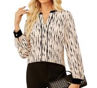 GRACE KARIN Camicia da Donna Elegante Autunnale con Scollo a V Casual a Maniche Lunghe Color Albicocca Taglia XL