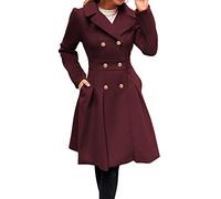 GRACE KARIN Cappotto Donna Lana Winter Coat Plain Warm Jacket Belted Long Sleeve Coat Casual Style Outwear Black-Red S CL0977A21-08