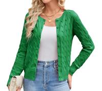 GRACE KARIN Cardigan da donna 2024 in maglia a trecce a maniche lunghe cardigan ritagliato con bottoni all'uncinetto cardigan leggeri coprispalle, Verde, S