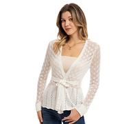 GRACE KARIN Cardigan da donna a maniche lunghe, casual, con scollo a V, aperto, elegante, con cintura, bianco, S