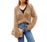 GRACE KARIN Cardigan da Donna Corto con Scollo a V a Maniche Lunghe Abbottonato Morbido e Accogliente Autunno Inverno Maglione Lavorato a Maglia Elastico Corto Elegante Casual Giacca a Spalla Top