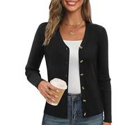 GRACE KARIN Cardigan da donna in maglia a costine con scollo a V Button Down maglione a, Cl2587-01/Nero, XXL
