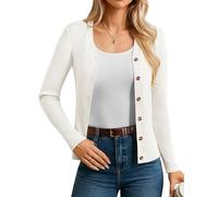 GRACE KARIN Cardigan da donna in maglia a costine con scollo a V Button Down maglione a, Cl2587-02/Bianco, M