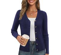 GRACE KARIN Cardigan da donna in maglia a costine con scollo a V Button Down maglione a, Cl2587-06/Blu Navy, XL