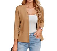 GRACE KARIN Cardigan da donna, maniche a 3/4, aperto, bolero, da donna, per feste, elegante, blazer, con tasca, abbigliamento da lavoro, marrone, M