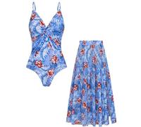 GRACE KARIN Costume da bagno intero da donna con scollo a V Monokini elegante stampato floreale costume da bagno con gonna monopezzo con gonna copricostume da bagno 2 pezzi set costumi da bagno