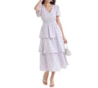 GRACE KARIN Donna Abito Midi Svasato A-Line Scollo V Maniche Corte Vita Elastica