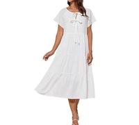 GRACE KARIN Donna Casual Girocollo A Balze Vestito Largo Manica Corta Vestito Largo Mternità Abito Bianco XL
