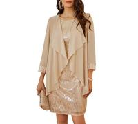 GRACE KARIN Donna Set 2 Pezzi Abito con Paillettes Senza Maniche e Coprispalle Elegante per Feste