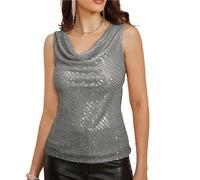 GRACE KARIN Donna Top con Paillettes Senza Maniche Collo a Cascata Pullover Elegante per Feste Nero/Albicocca/Vino/Argento/Teal