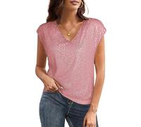 GRACE KARIN Donne Blusa a Maniche Corte con Paillettes Scollo a V Brillante per Festeparty e Club