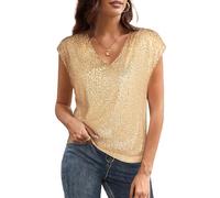 GRACE KARIN Donne Blusa a Maniche Corte con Paillettes Scollo a V Brillante per Festeparty e Club
