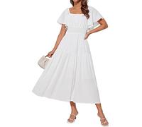 GRACE KARIN Elegante abito estivo da donna in chiffon a maniche corte | Sotto il polpaccio, maniche corte a balza, scollo quadrato, vita smock, feste, matrimoni