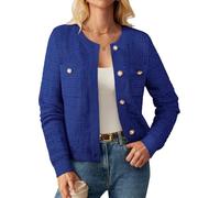GRACE KARIN Giacca a maglia da donna per autunno inverno a maniche lunghe, calda, soffice, maglione a maglia con bottoni, casual, ufficio, festa, cardigan con tasche, blu reale, S