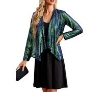 GRACE KARIN Giacca elegante a maniche lunghe da donna Giacca aperta sul davanti Giacca con paillettes glitterate Kimono Cover Up Coprispalle vintage Matrimonio damigella d'onore Verde acqua XL
