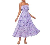 GRACE KARIN Maxi abito da donna floreale con spalle scoperte senza spalline con scollo all'americana a balze abito casual per matrimoni estivi, Viola, M