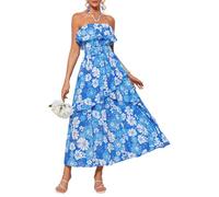 GRACE KARIN Maxi abito da donna floreale con spalle scoperte senza spalline con scollo all'americana a balze abito casual per matrimoni estivi, Blu, XXL
