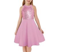 GRACE KARIN Ragazza Paillettes Abiti Da Festa A Linea Abiti Collo Paillettes Paillettes Patchwork Festa di Compleanno Formale Ritagliato Vita Alla Moda Abiti da ballo Taglia 6-14Anni, rosa chiaro, 14
