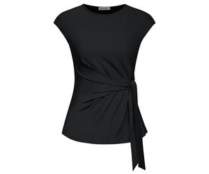 GRACE KARIN Top da donna con maniche a cappuccio, vita con fiocco, girocollo, camicette eleganti, top estivi, camicie casual da lavoro per signore, Nero , M