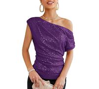 GRACE KARIN Top Donna con Paillettes a Spalla Singola, Asimmetrico & Interamente Foderato, Outfit Festivo da Party, viola., S