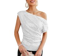GRACE KARIN - Top Donna Elegante con Paillettes per Festa, Top Avvolgente con Ruches e Glitter, Blusa Scintillante, L