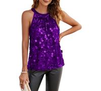 GRACE KARIN, Top elegante da donna per feste, con grandi paillettes, girocollo, vestibilità slim, elegante, S