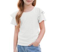 GRACE KARIN Top Hollow Loose da ragazza con scollo rotondo, bianco, 10 anni