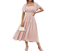 GRACE KARIN Vestito Donna Lungo Chiffon Elegante con Maniche a Sbuffo e Vita Alta Abito Cerimonia Estivo Grigio Rosa M