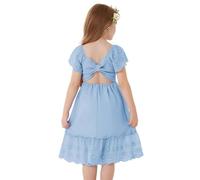 GRACE KARIN Vestito estivo da principessa per bambine, a maniche corte, linea ad A, da spiaggia, casual, con ricamo, Azzurro, 10-12 Anni