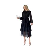 GRACEART Abito elegante elegante in chiffon a maniche lunghe multistrato in pizzo, Nero , M