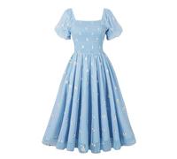 GRACEART Abito Estivo Donna Collo Quadrato Manica a Lanterna Abito Casual con Volant A-Line