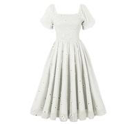 GRACEART Abito Estivo Donna Collo Quadrato Manica a Lanterna Abito Casual con Volant A-Line