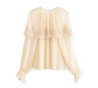 GRACEART Camicetta da donna multistrato Decorativo Maglione Camicia Elegante Volant Maniche, beige., M