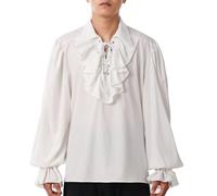 GRACEART Camicia da pirata da uomo con volant, stile coloniale, poeta rinascimentale, camicia con volant, stile steampunk, vampiro, gotico, Beige, M
