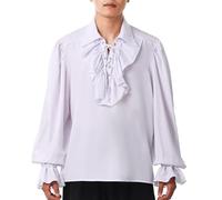 GRACEART Camicia da pirata da uomo con volant, stile coloniale, poeta rinascimentale, camicia con volant, stile steampunk, vampiro, gotico, bianco, XL