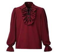 GRACEART Camicia da pirata da uomo con volant, stile coloniale, poeta rinascimentale, camicia con volant, stile steampunk, vampiro, gotico, Rosso vinaccia, M