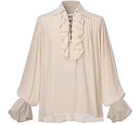 GRACEART Camicia da pirata da uomo da donna Vampiro Rinascimentale Camicie vittoriane increspate medievale costume camicia in cotone lino, Beige, Small