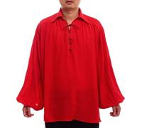 GRACEART Camicia da pirata da uomo da donna Vampiro Rinascimentale Camicie vittoriane increspate medievale costume camicia in cotone lino, Red-b, L
