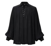 GRACEART Camicia da Pirata Medievale in Cotone Camicia d' Epoca per Uomo (M, Nero)