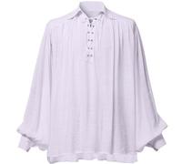 GRACEART Camicia da Pirata Medievale in Cotone Camicia d' Epoca per Uomo (XS, Bianca)