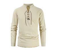GRACEART Camicia da uomo con scollo aperto e coulisse Henley Uomo, beige., M