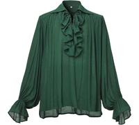 GRACEART Camicia da Uomo Medievale Rinascimentale Cotone e Lino Verde XS