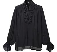 GRACEART Camicia da uomo medievale rinascimentale in cotone e lino Nero Taglia S